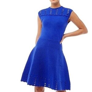 NWOT Ted Baker Zaralie Jacquard Royal Blue Fit Flare Sweater Dress sz 2 / US 6-8